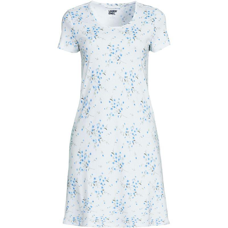Lands' End Women's Cotton Short Sleeve Knee Length Nightgown - X Large - White Snow Drop Floral