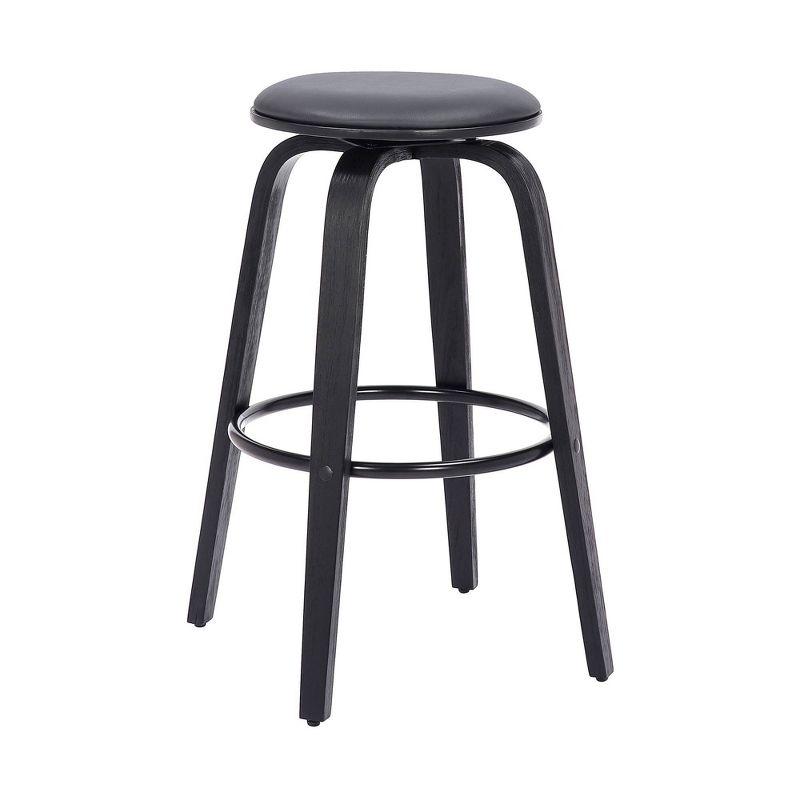 29" Swivel Backless Barstool in Gray Faux Leather and Black Wood