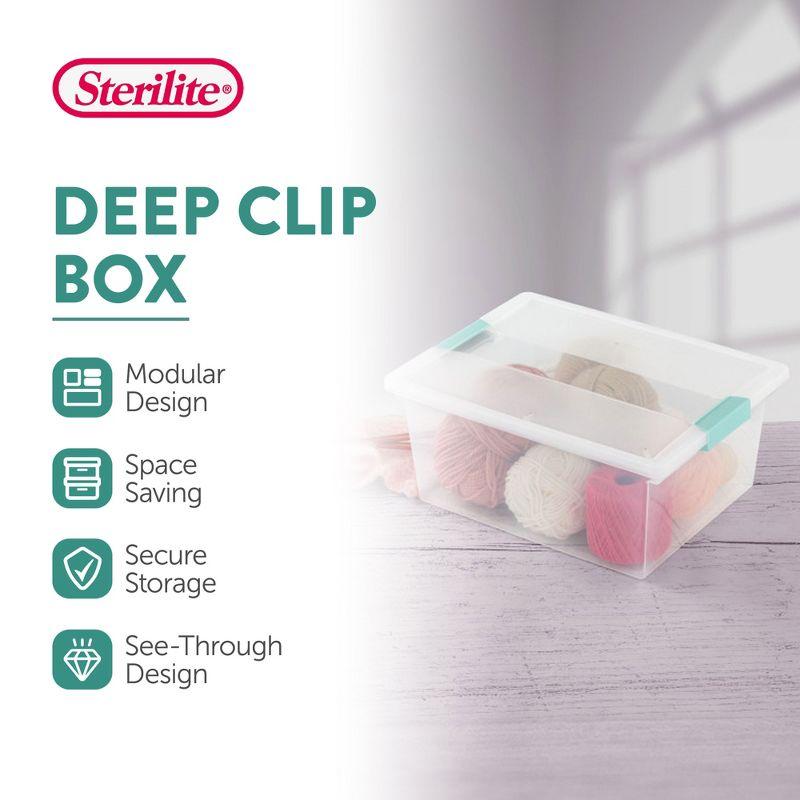 Sterilite Clip Box, Stackable Storage Bin with Latching Lid, Plastic Container to Organize Office, Crafts, Home, Clear Base and Lid