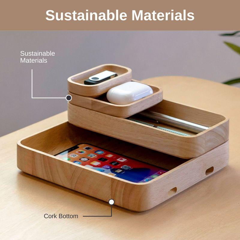 Hoek Stack Modular Desk Organizer - Sustainable Solid Wood with Sliding & Stackable Trays, Cork Bottom - Mid-Century Modern Setup to Study (Birch)