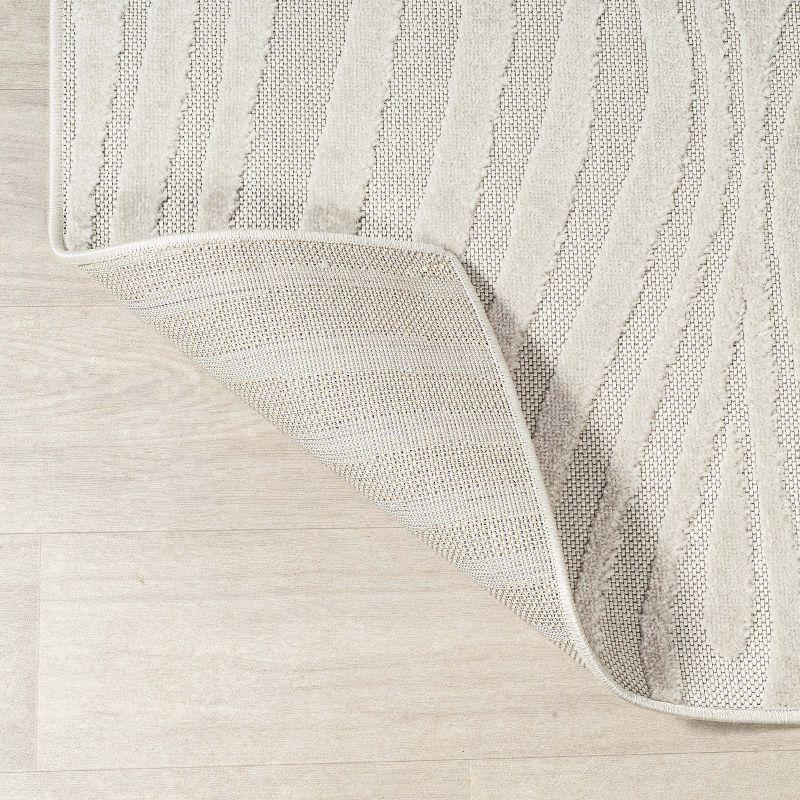 JONATHAN Y Maribo High-Low Abstract Groovy Striped Cream/Ivory 4 ft. x 6 ft. Indoor/Outdoor Area Rug