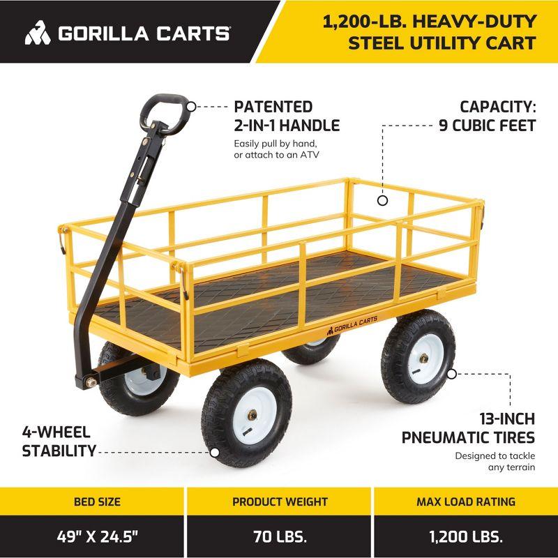 Gorilla Carts 7 Cu Ft Heavy Duty Steel Utility Cart, with Steel Mesh Bed and 1200 Pound Hauling Capacity, for Outdoor, Yard and Camping, Yellow