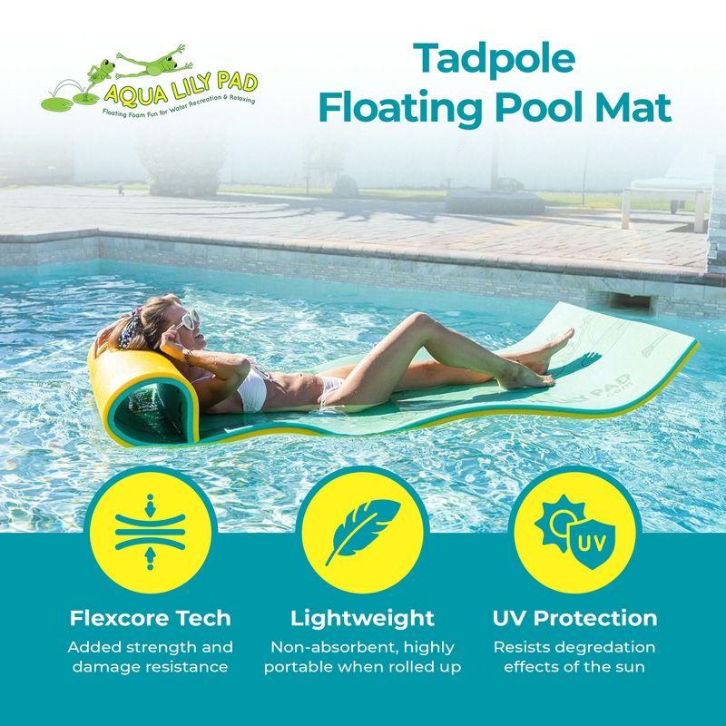 Aqua Lily Pad Tadpole Adult Floating Foam Pool Lounger Water Blanket Table Bed Mat with Pillow Straps & Storage Bag, Green/Yellow