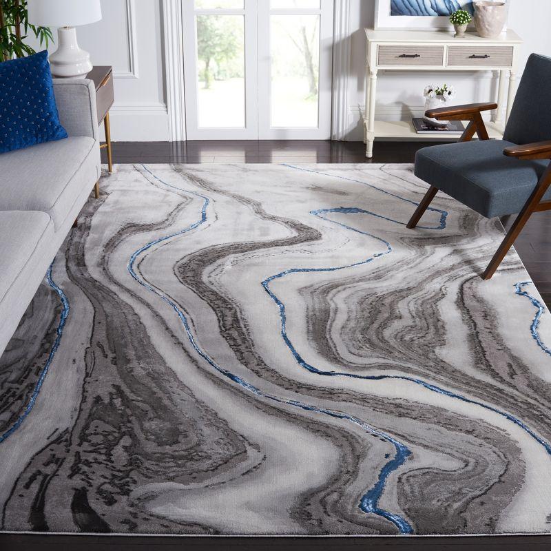 Elysian Abstract Blue/Grey Hand-Knotted 9' x 12' Synthetic Rug