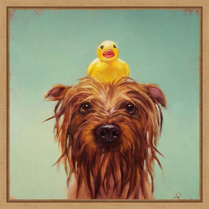 Lucia Heffernan Dog and Duck Framed Canvas Print 16 x 16-in