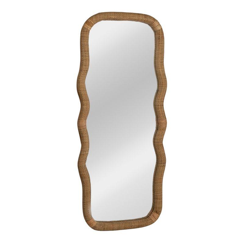 Storied Home Wavy Rectangle Handwoven Rattan Cane Wall Mirror, Natural