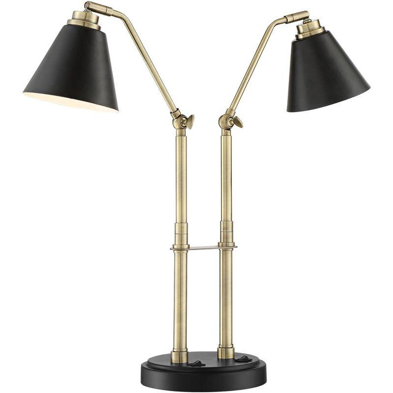 Possini Euro Design Sentry Modern Mid Century Desk Lamp 23" High Black Brass with USB Charging Port LED Adjustable Cone Shade for Bedroom Living Room