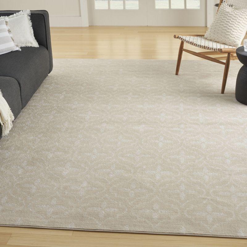 Nourison Essentials Moroccan Modern Indoor Outdoor Rug Ivory Beige 6' x 9'