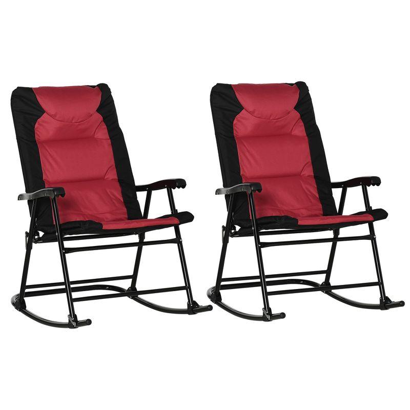 Outsunny 2 Piece Outdoor Rocking Chair Set, Patio Furniture Set with Folding Design, Armrests for Porch, Camping, Balcony, Red