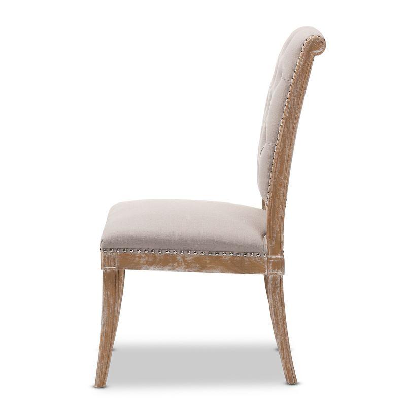 Charmant Wood Dining Chair Light Beige - Baxton Studio: French Provincial, Foam-Padded, Nailhead Trim