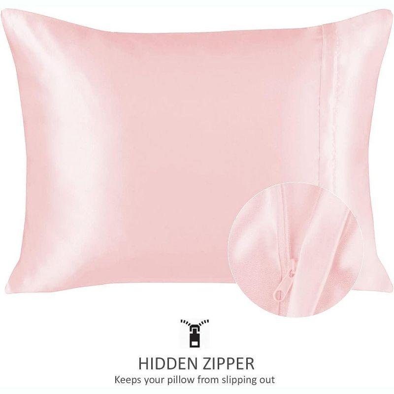 Shopbedding Satin Pillowcase for Hair and Skin  - Standard Silk Satin Pillowcase with Zipper, Pink (Pillowcase Set of 2)
