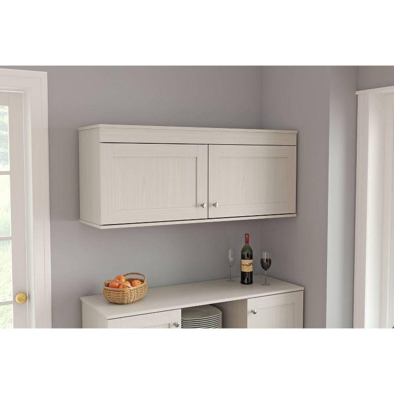 2 Doors Wall Mounted Buffet Cabinet White - Inval: Transitional Style, Adjustable Shelves, Melamine Finish