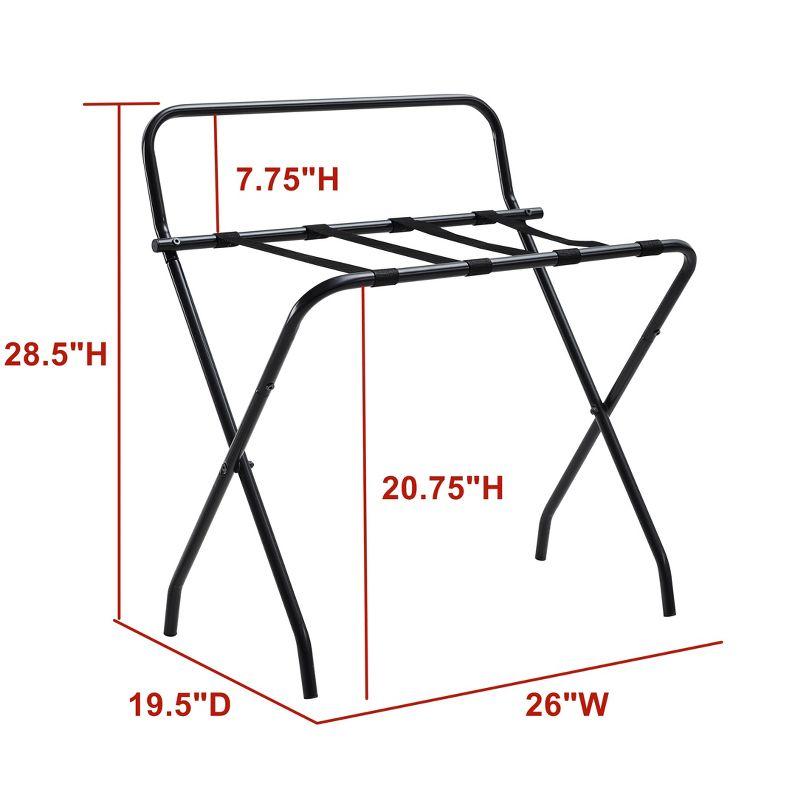 Ludlow Black Metal Folding Luggage Rack with Backrest