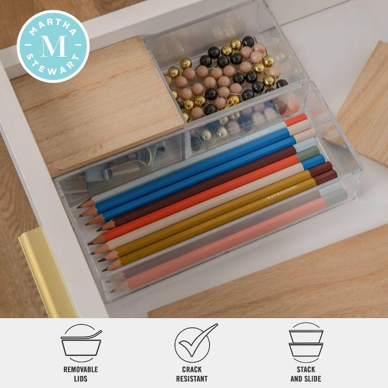 Thomas Martha Stewart Clear Plastic Storage Organizer Bin Set with Wooden Lids