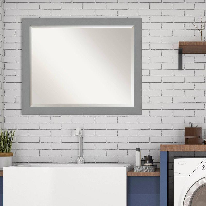 32" x 26" Brushed Nickel Framed Wall Mirror Silver - Amanti Art: Modern Beveled, No Assembly, Wall Mount