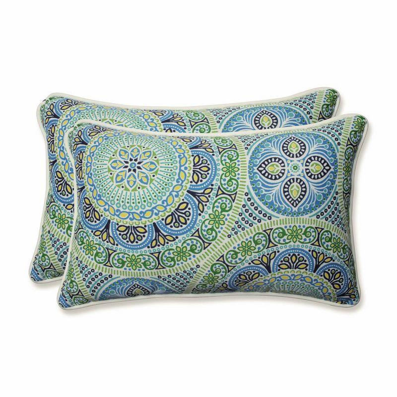 Delancey Blue and Green Rectangular Outdoor/Indoor Pillow Set