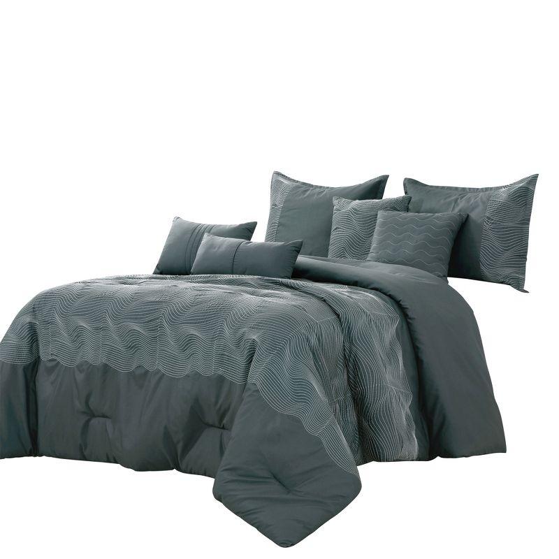 Gray Microfiber Queen 7-Piece Comforter Bed in a Bag Set