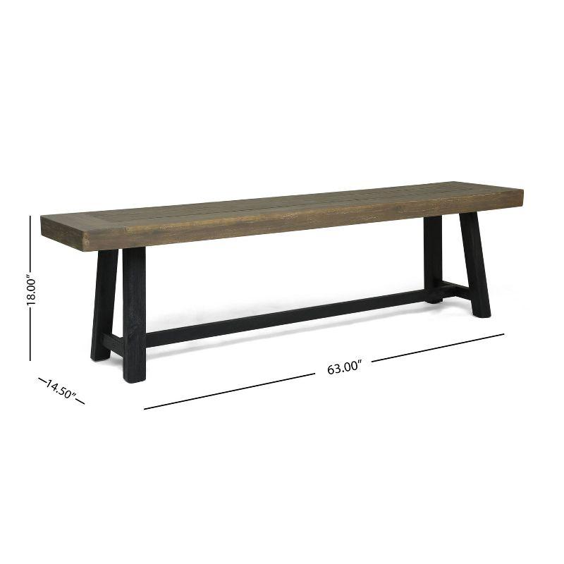 Acacia Wood Sandblasted Gray and Black Outdoor Bench Set