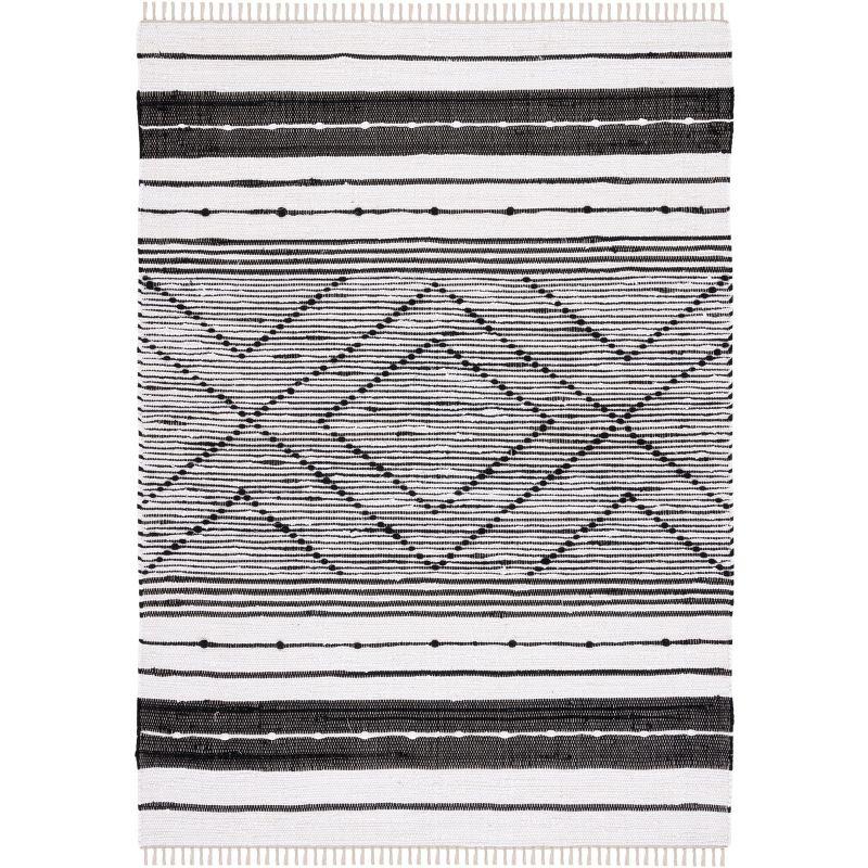 Black and White Striped Wool Cotton 4' x 6' Rug