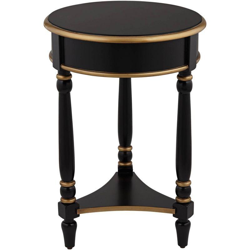 55 Downing Street Cason Vintage Wood Round Accent Side End Table 18 1/4" Wide with Shelf Black Gold Trim for Living Room Bedroom Bedside Entryway Home