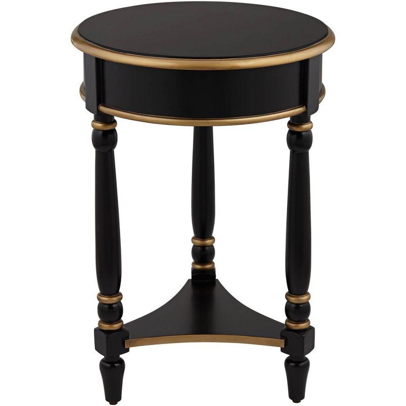 Cason Glam-Luxe Black and Gold Round Wood Side Table