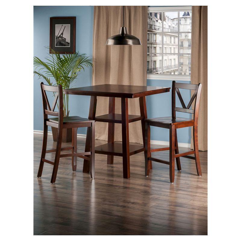 3pc Orlando Counter Height Dining Set with V-Back Stools, Storage - Winsome