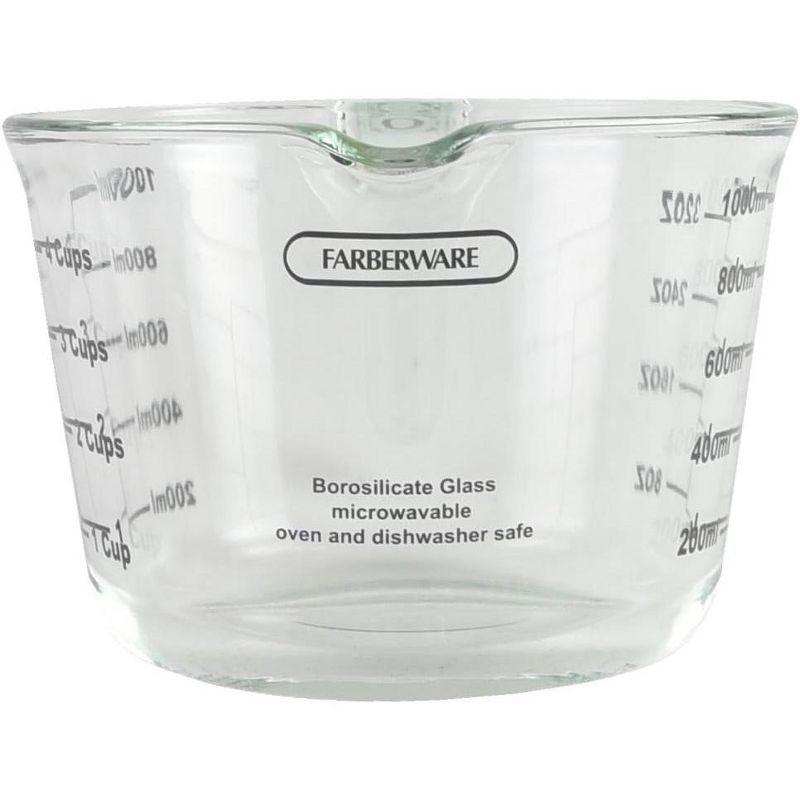 Farberware 4-Cup Borosilicate Glass Wet and Dry Measuring Cup with Oversized Measurements, Clear