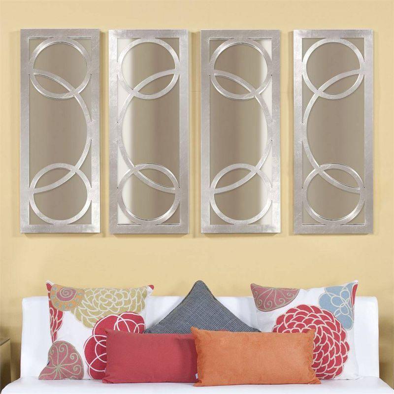 Silver Rectangular Wall Mirror with Circular Overlay, 38" x 15"