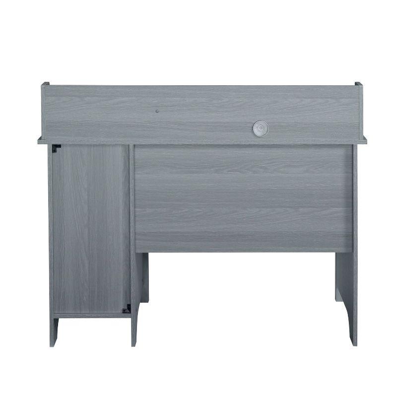 Modern Gray Wood-Design Office Desk with Hutch and Drawers