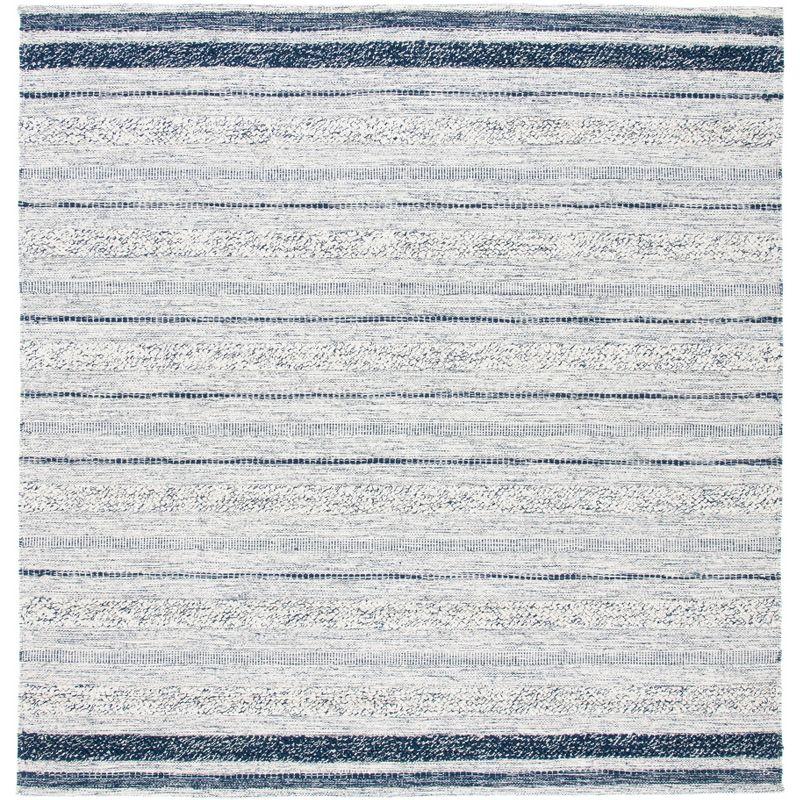 Striped Kilim STK517 Hand Woven Area Rug - Ivory/Navy - 7'x7' - Safavieh.