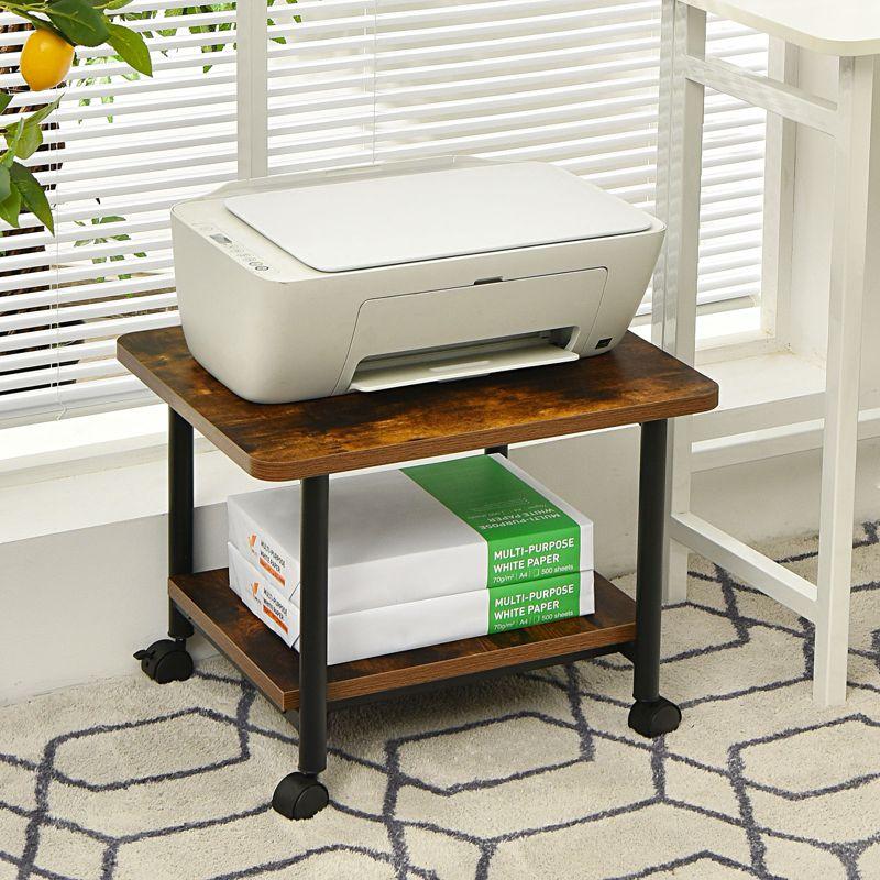 Tangkula 2-Tier Rolling Under Desk Printer Cart with 2 Storage Shelves Printer Stand for home office