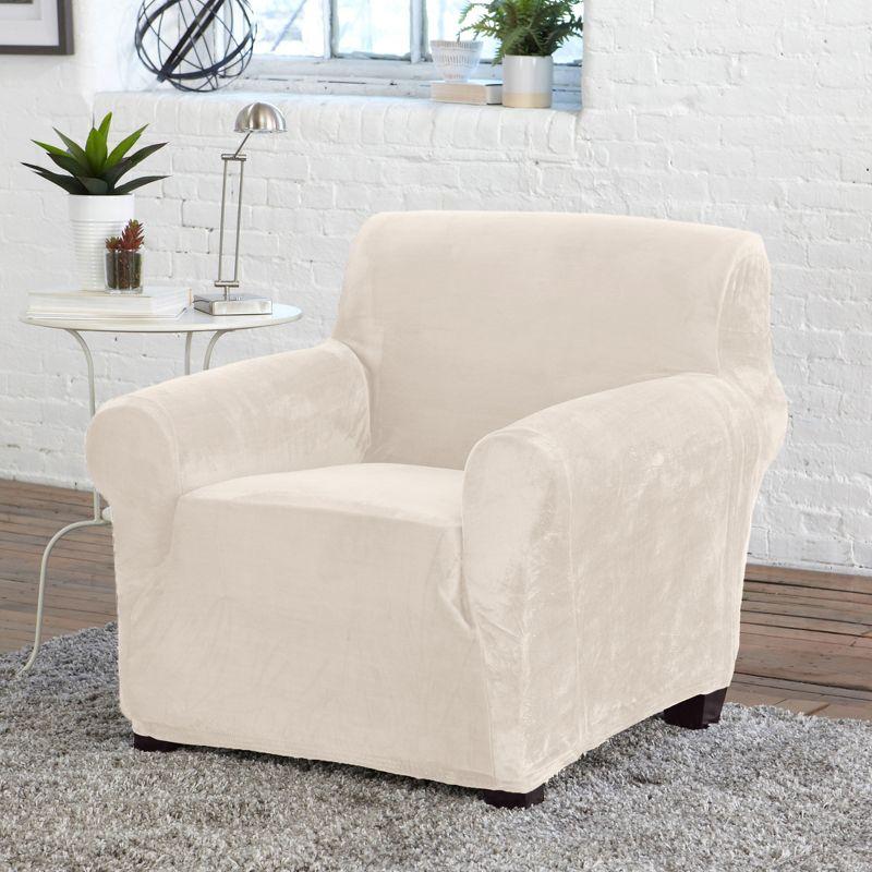 Off-White Velvet Stretch Armchair Slipcover