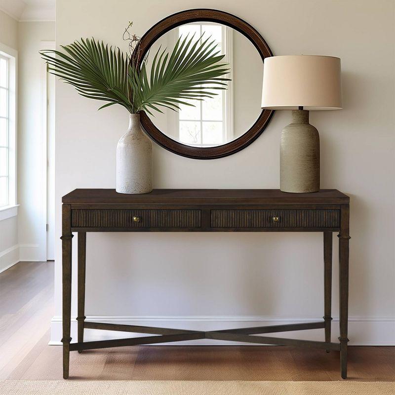 Kenna Dark Brown Wood and Metal Console Table with Storage