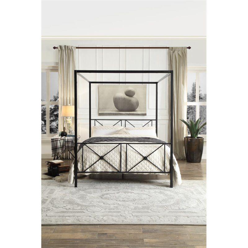 Rapa Queen Metal Canopy Platform Bed in Black - Lexicon