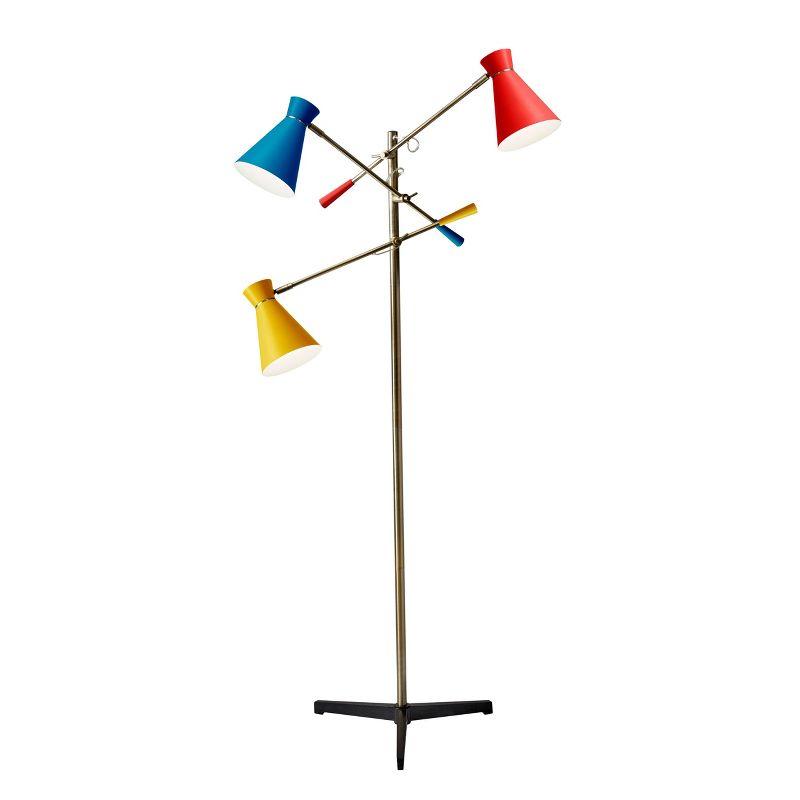 Adjustable Antique Brass Tripod Floor Lamp with Multi-Color Shades