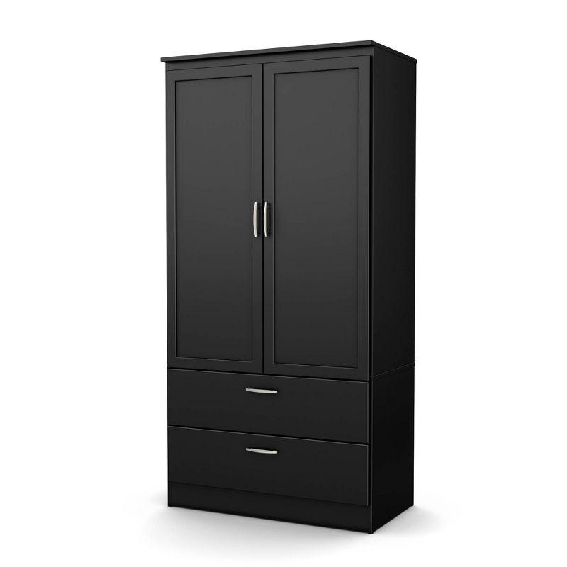 Pure Black Transitional Wardrobe Armoire with Mirror