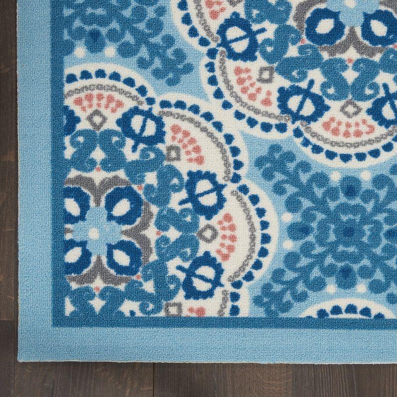 Floral Blue Outdoor Area Rug