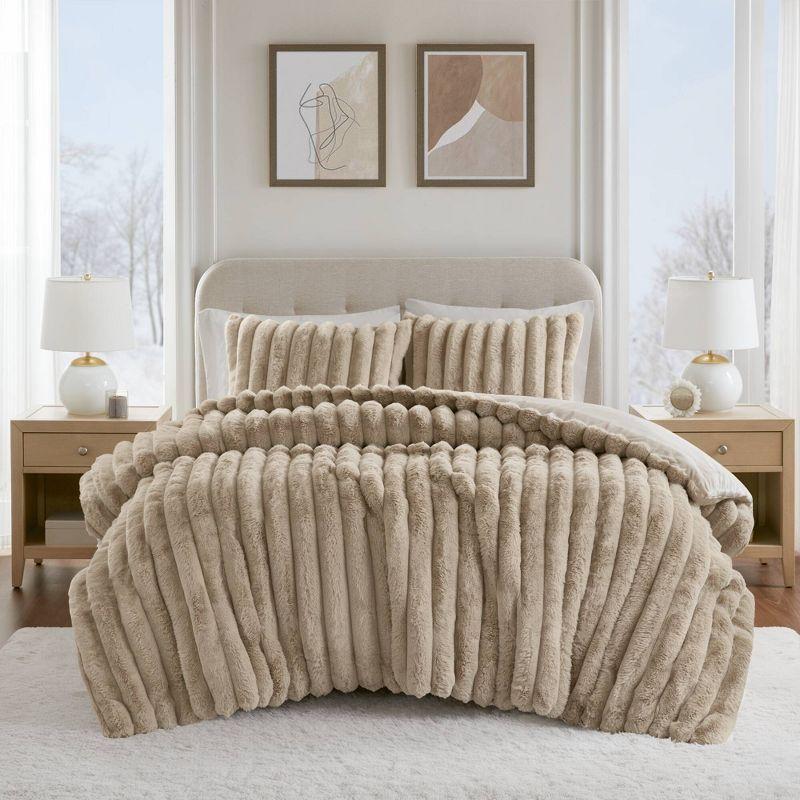 Madison Park Jasmine 3 Piece Ultrasoft Faux Fur Ribbed Comforter Set