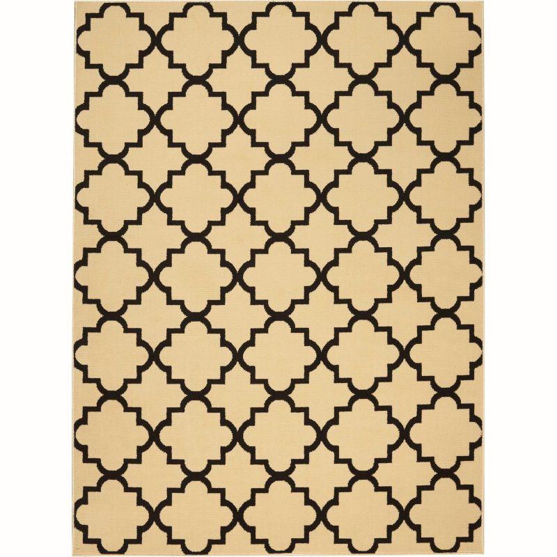 Cream and Black Geometric Pattern 5' x 7' Synthetic Area Rug