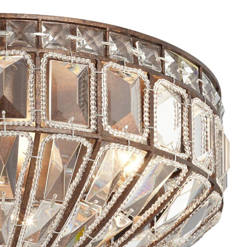 Vienna Full Spectrum Ibeza Vintage Ceiling Light Flush Mount Fixture 15 1/2" Wide Mocha Brown 3-Light Square Cut Crystal for Bedroom Kitchen Hallway