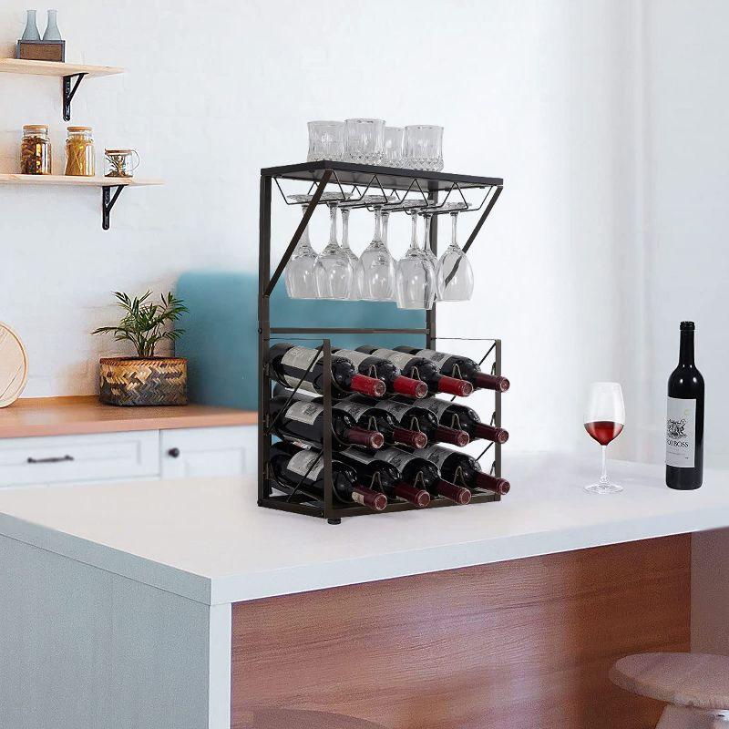 Pewter and Marble 12-Bottle Countertop Wine Rack with Glass Holder