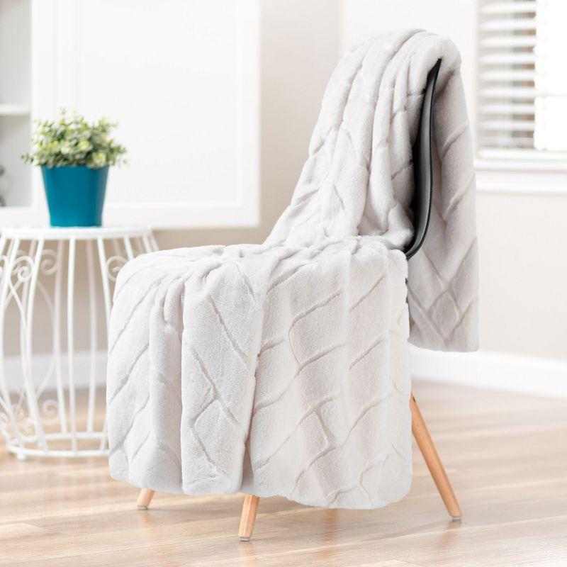 Luxurious White Faux Fur Reversible Throw Blanket