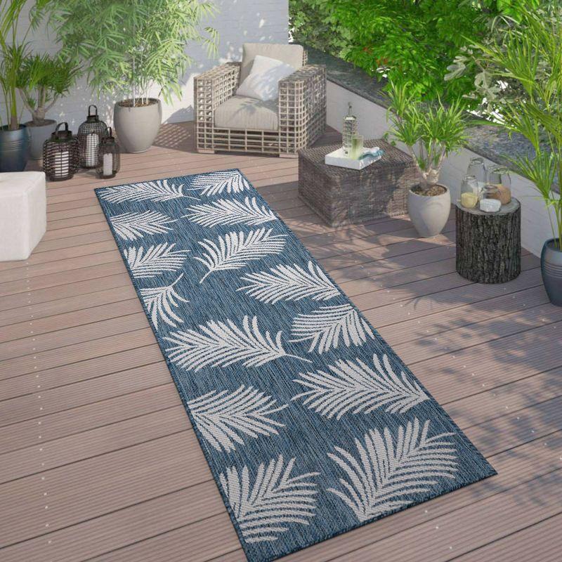 Tropical Navy Floral Flatwoven Synthetic 2'x7' Indoor/Outdoor Rug