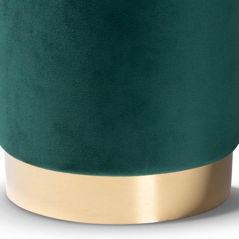 Green Velvet Round Tufted Ottoman with Gold Base