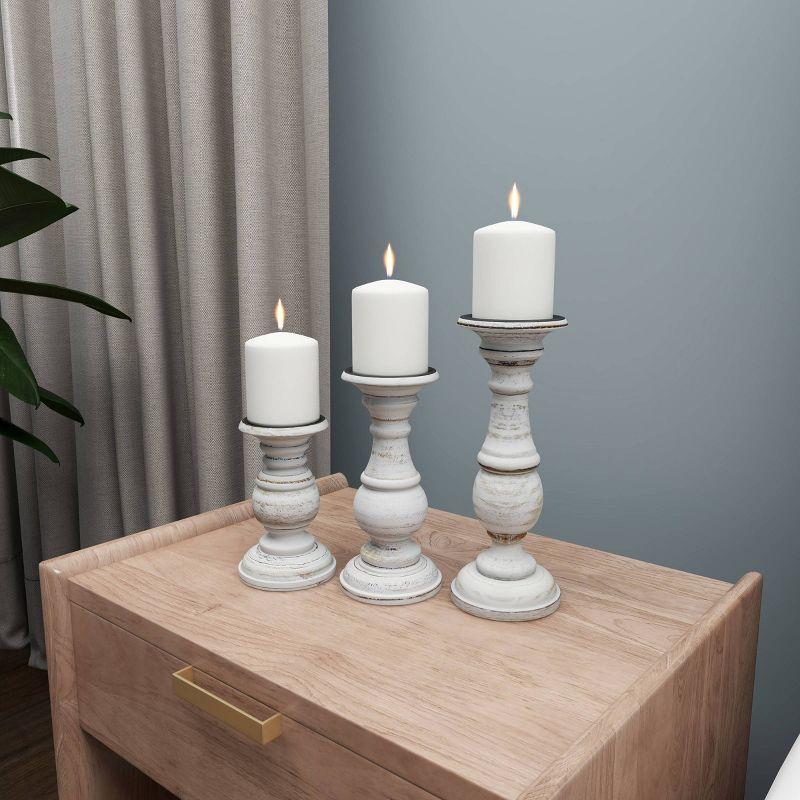 Set of 3 Rustic Pillar Candle Holder White - Olivia & May: Elegant Mango Wood, Sturdy Base, Indoor Use