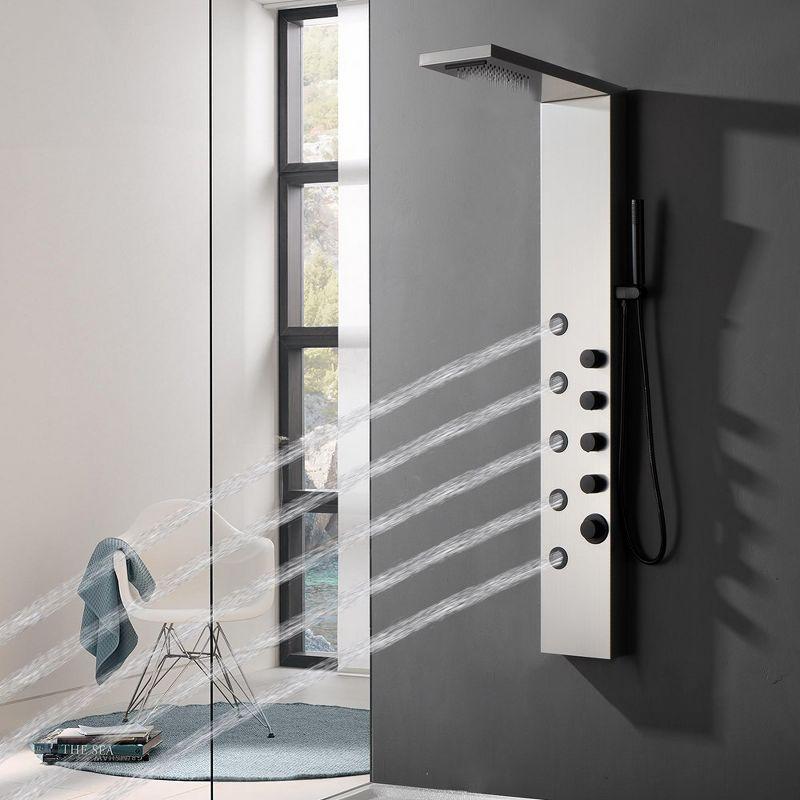 BWE 5-Jet Rainfall Shower Panel Tower System with Rainfall Waterfall Shower Head and Shower Wand