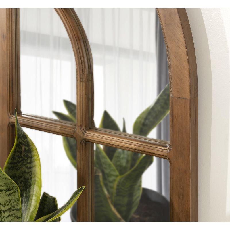 Rustic Brown Wood Arched Windowpane Wall Mirror