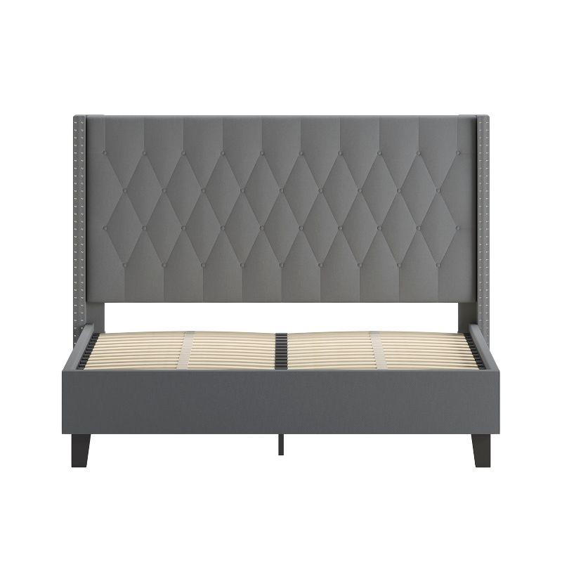 Flash Furniture Riverdale Tufted Upholstered Platform Bed with Accent Nail Trimmed Extended Sides