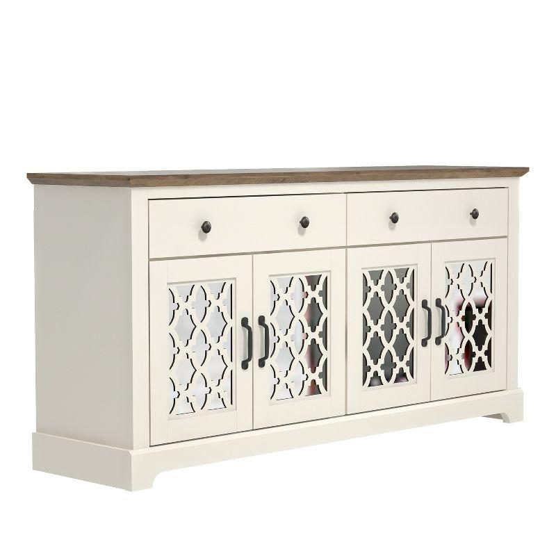 Galano Heron Ivory and Knotty Oak Wood 59.1in. 4 Door Wide Sideboard with Adjustable Shelves and Drawers Galano