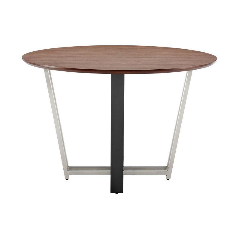 Armen Living 48" Joana Round Brushed Stainless Steel Iron Base with Tabletop Dining Table Black/Walnut